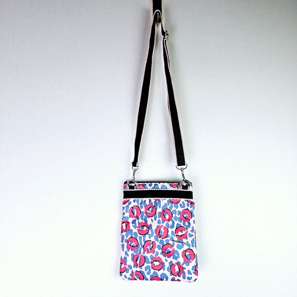 LeSportSac Pink Lip Smacker & Blue Cheetah 3 Tier Zippered Crossbody Handbag - Picture 7 of 9